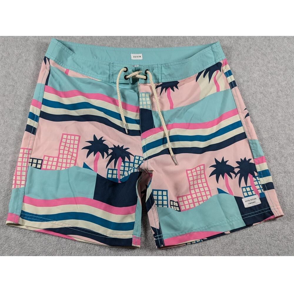 Duvin Men Swim‎ Trunks Large Shorts Retro Theme Beach 6.5" Inseam Unlined Beach